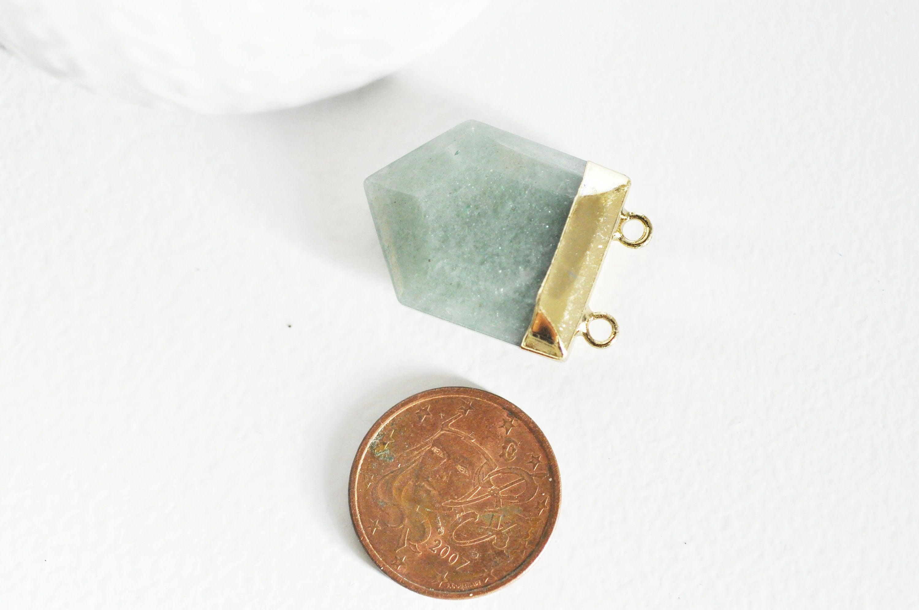 EP Pendentif aventurine hexagone doré,pendentif bijoux pierre,pendentif pierre,aventurine naturelle,pendentif aventurine,28mm,G2983