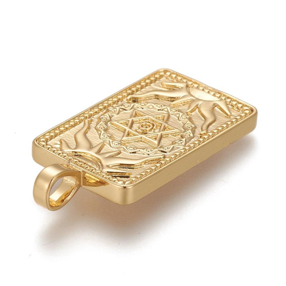 EP Pendentif carte de tarot de Marseille La Lune en laiton zircon 30mm x1 G6423