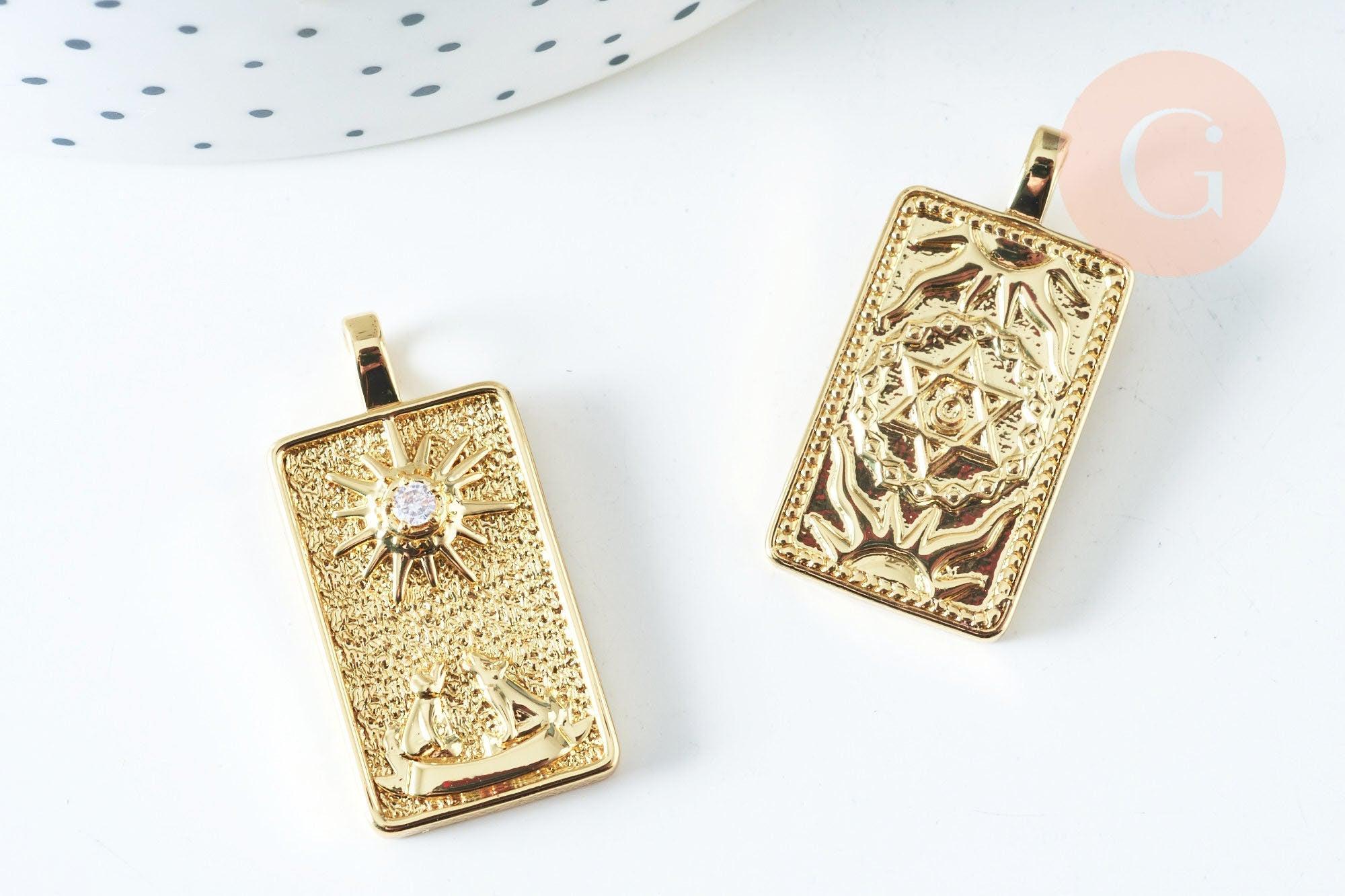 EP Pendentif carte de tarot de Marseille La Lune en laiton zircon 30mm x1 G6423