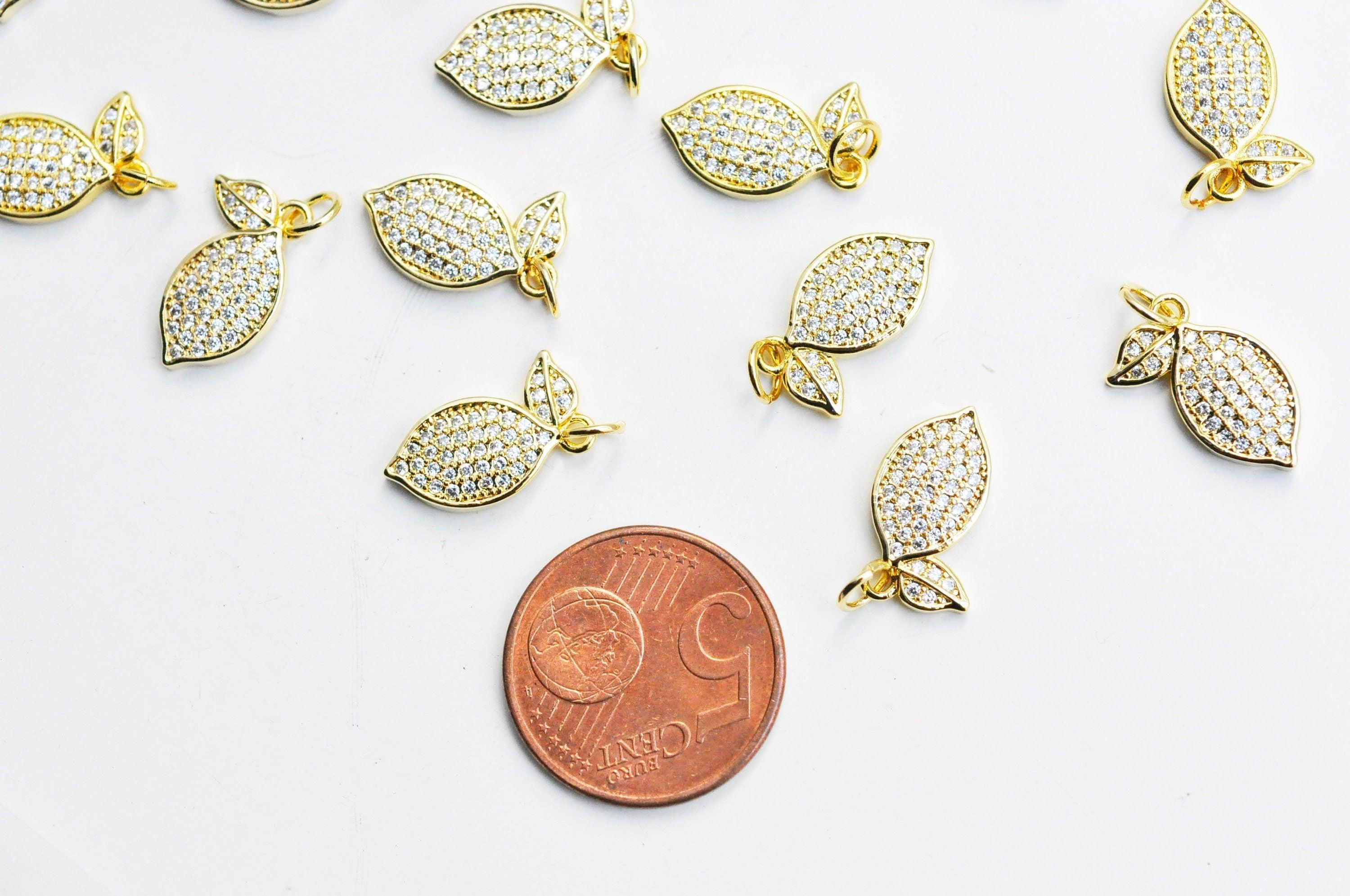 EP Pendentif citron doré 18K zircon blanc,pendentif fruit création bijoux, pendentif doré, 16mm, x1 G4530