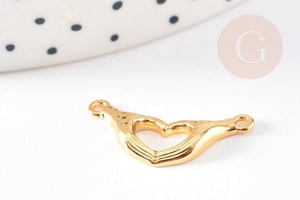 EP -Pendentif connecteur main coeur laiton doré 18K, création de bijoux doré,10,5mm, x1 G3833