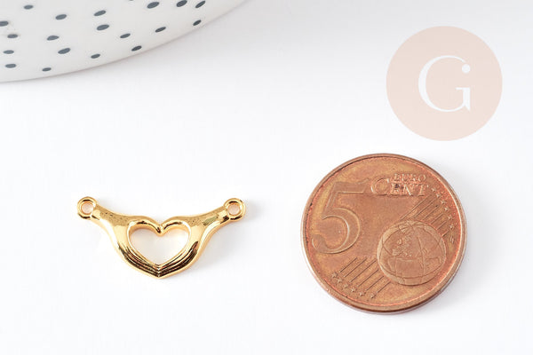 EP -Pendentif connecteur main coeur laiton doré 18K, création de bijoux doré,10,5mm, x1 G3833