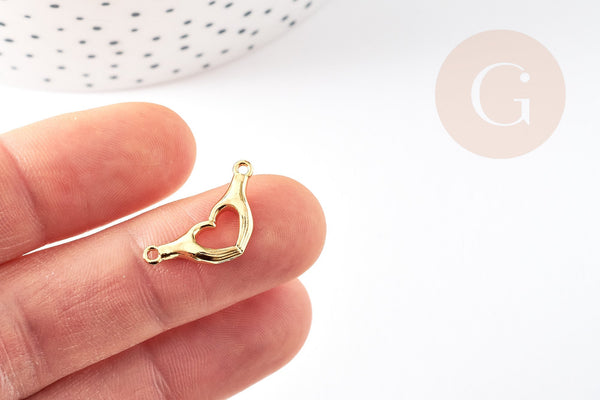 EP -Pendentif connecteur main coeur laiton doré 18K, création de bijoux doré,10,5mm, x1 G3833