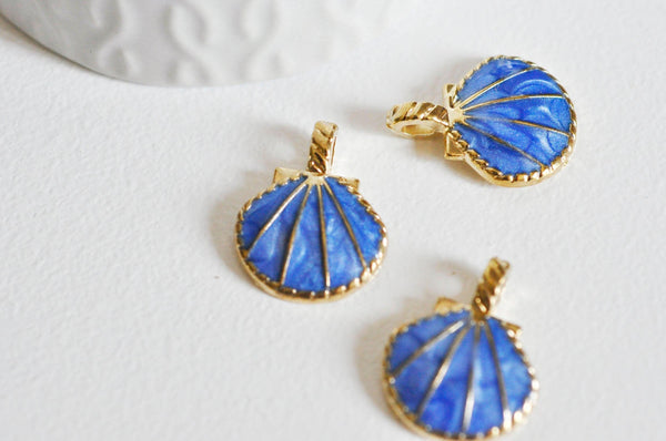 EP Pendentif coquillage doré bleu 24.5mm,x 2 -G0371