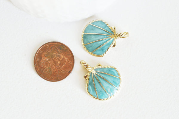 EP Pendentif coquillage doré bleu ciel 24.5mm,x 2,G2958