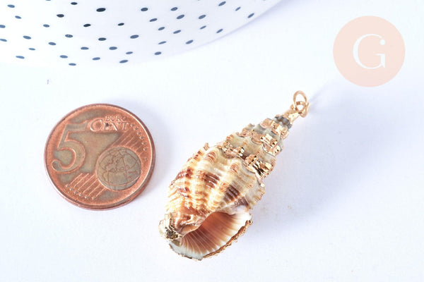 EP Pendentif coquillage spirale doré 23-86mm,création bijoux coquillage or, x1 (G7310)