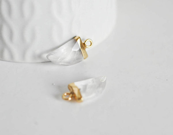 EP Pendentif corne cristal de roche naturel 21mm, x1,G1339