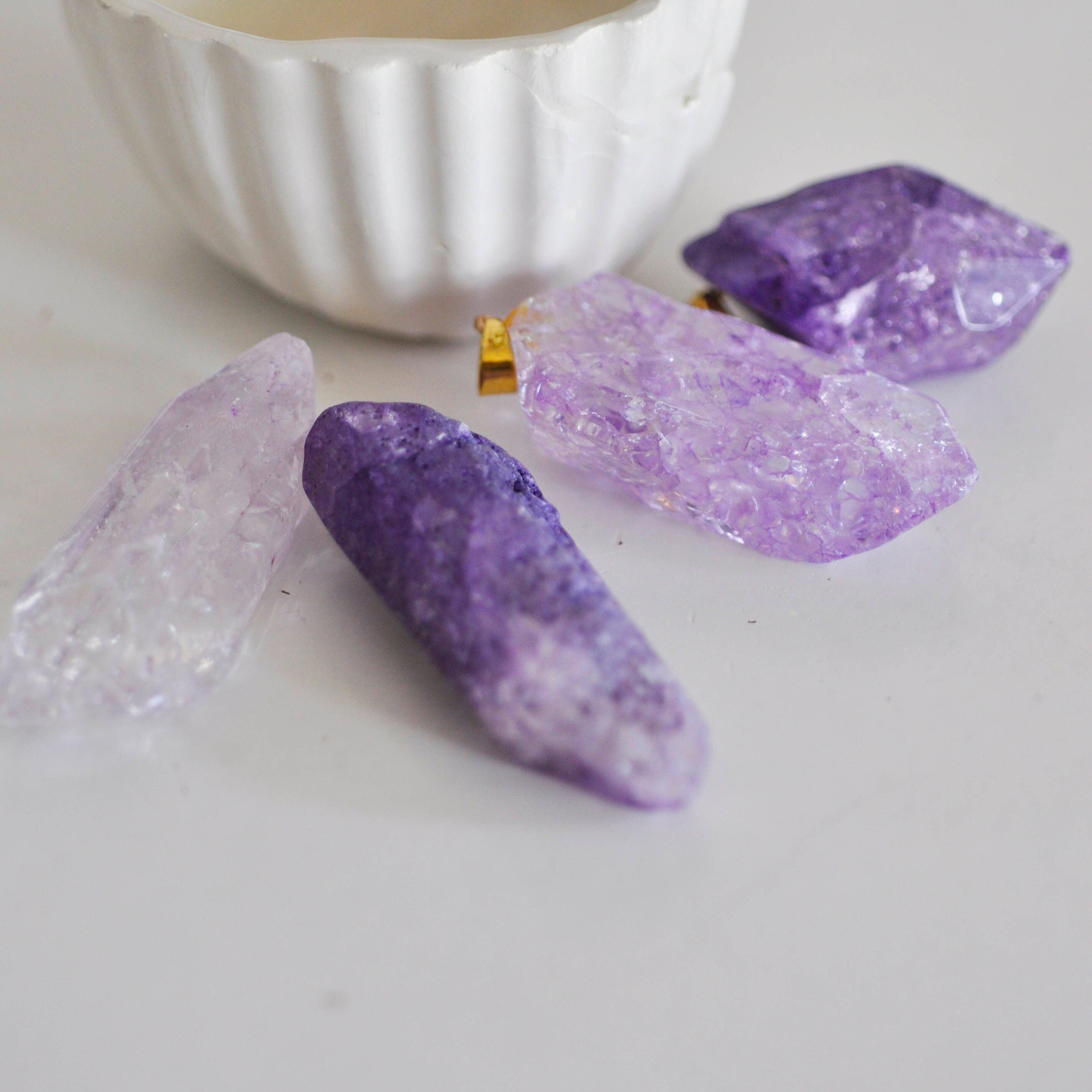 EP Pendentif cristal violet, fournitures créatives,pendentif pierre, support doré, création bijoux, pierre naturelle,quartz rose,quartz naturel