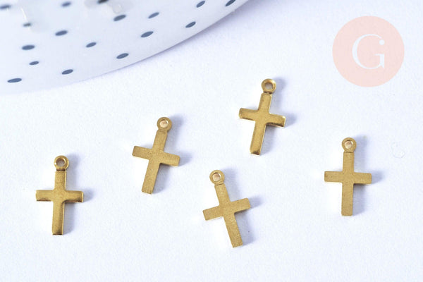 EP-Pendentif croix laiton brut 10mm x5 (G6446)