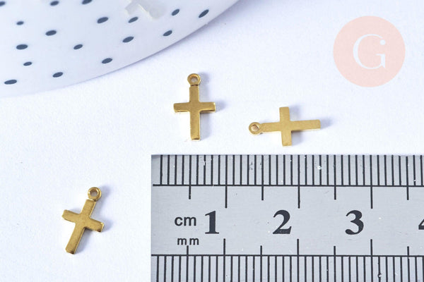 EP-Pendentif croix laiton brut 10mm x5 (G6446)