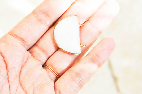 EP Pendentif demi-lune jade blanc,creation bijou,Pendentif bijoux, pendentif pierre, pierre naturelle,jade naturel,création bijoux, 32mm-G2131