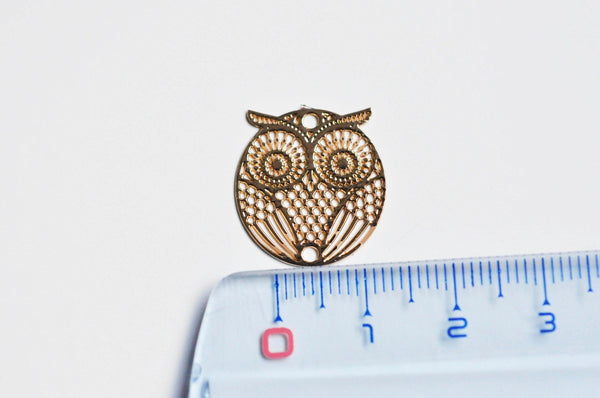 EP-Pendentif estampe filigrane chouette hibou laiton or rose 18mm, x 2, G4118