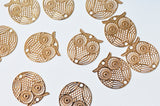 EP-Pendentif estampe filigrane chouette hibou laiton or rose 18mm, x 2, G4118