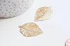 EP-Pendentif estampe filigrane feuille laiton doré 38x23mm, x2 G3691