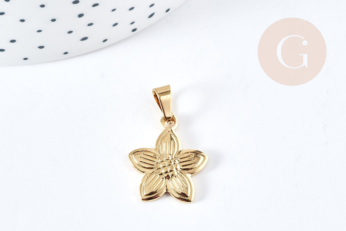 EP Pendentif fleur acier 304 inoxydable doré 20mm, pendentif sans nickel pour création bijoux acier, x1 G8722