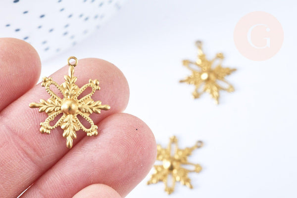 EP-Pendentif flocon de neige laiton brut 19mm, fournitures bijoux laiton brut , x 2 G6469