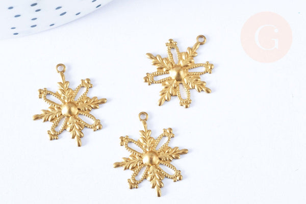 EP-Pendentif flocon de neige laiton brut 19mm, fournitures bijoux laiton brut , x 2 G6469