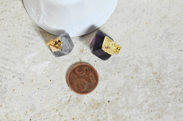 EP Pendentif fluorite,fluorite naturel, pierre brute, création bijoux, pendentif doré, creation bijoux, pierre naturelle, x1,G1516