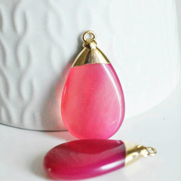 EP Pendentif goutte agate rose, pendentif pierre, support doré, création bijoux, pierre naturelle, création bijoux, 32mm-G1678