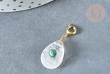 EP-Pendentif goutte amulette cristal de roche naturel acier inoxydable doré 30mm, x1 (G7631)