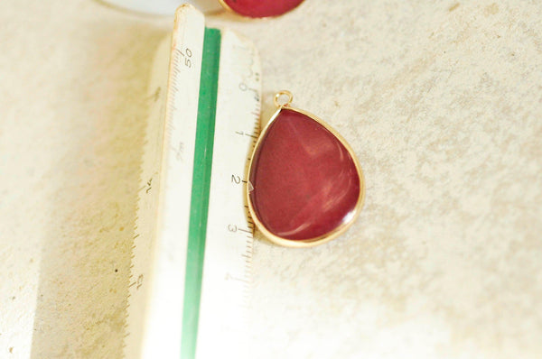 EP Pendentif goutte jade naturel bordeau doré 35mm G1349