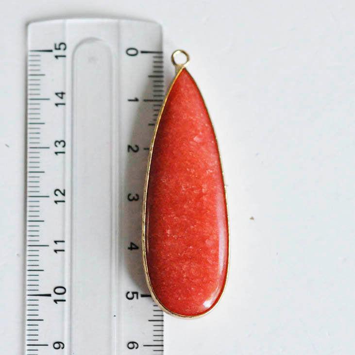 EP Pendentif goutte jade rouge doré, fournitures créatives,pendentif jade, pendentif pierre,jade naturel, jade rouge,58mm-G1766