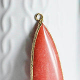 EP Pendentif goutte jade rouge doré, fournitures créatives,pendentif jade, pendentif pierre,jade naturel, jade rouge,58mm-G1766
