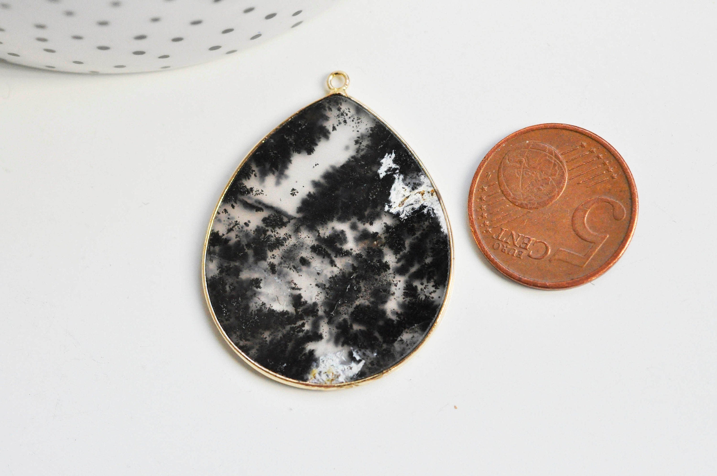 EP Pendentif goutte opale noire, pendentif bijoux pierre naturelle 41mm, x1 G3359