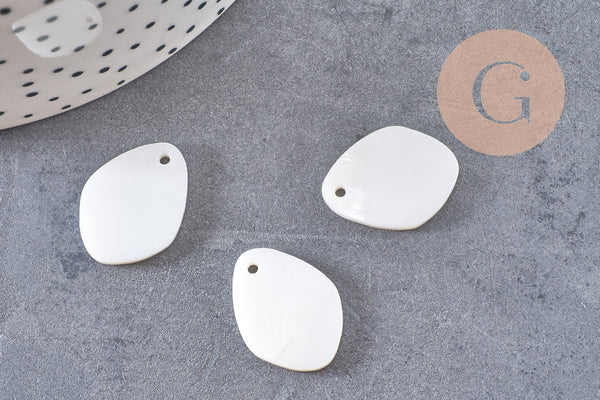 EP-Pendentif goutte ovale nacre blanche 15mm naturelle, x 10 G5902