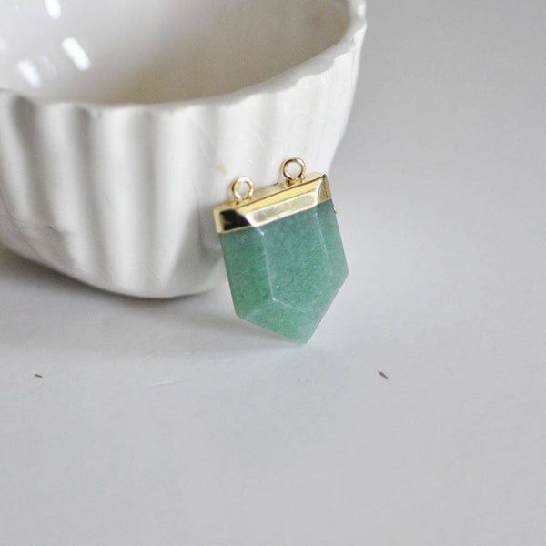 EP Pendentif hexagonal aventurine verte,fournitures créatives, aventurine naturelle,pendentif pierre, support doré, pierre naturelle, 33mm