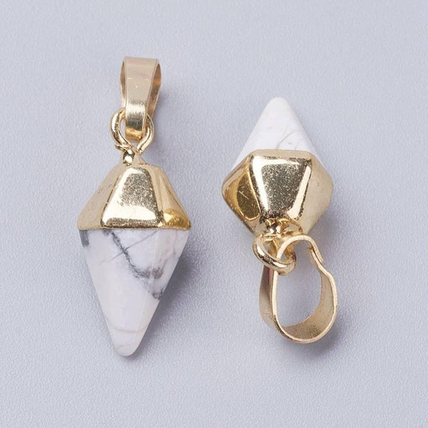 EP Pendentif howlite blanche jade noir 21mm x1 (G2620)