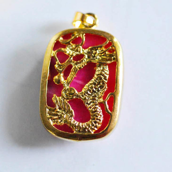 EP Pendentif jade rose doré dragon, fournitures créatives, pendentif pierre, support doré, création bijoux, pierre naturelle, 30mm-G879