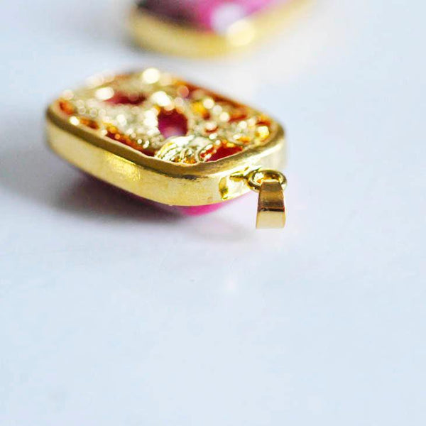 EP Pendentif jade rose doré dragon, fournitures créatives, pendentif pierre, support doré, création bijoux, pierre naturelle, 30mm-G879