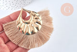 EP Pendentif large pompon fil rose beige support doré,pendentif en fil sur support doré, 85-92mm, x 2 G6839