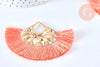 EP Pendentif large pompon fil rose corail support doré,pendentif en fil sur support doré, 85-92mm, x 2 G6838