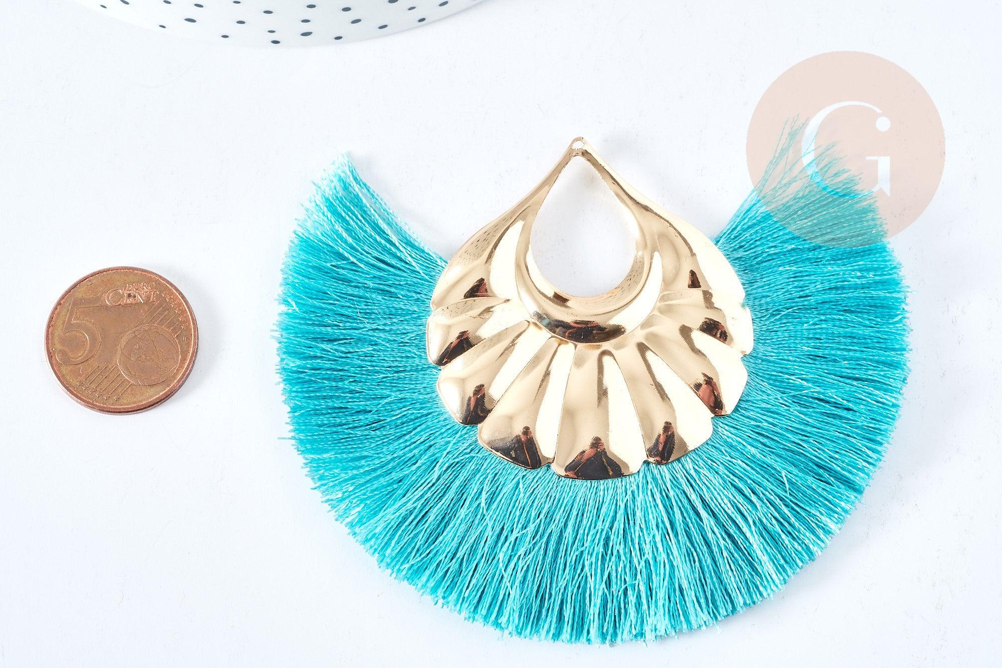EP-Pendentif large pompon fil vert support fer doré 85-92mm,pendentif bijoux xxL, x 2 G8386