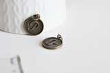 EP Pendentif médaille rondes initiale P, pendentif bronze, médaillon lettre, création bijoux,médaille lettre ,2.1cm-G1115 -