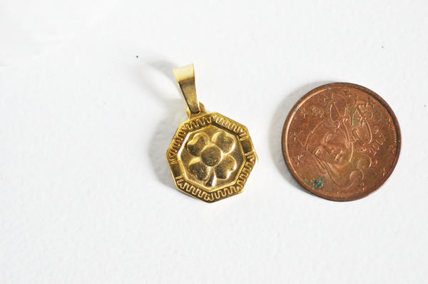EP Pendentif médaille trèfle acier doré, pendentif doré,sans nickel,laiton doré, création bijoux,médaille or,18mm,G3061