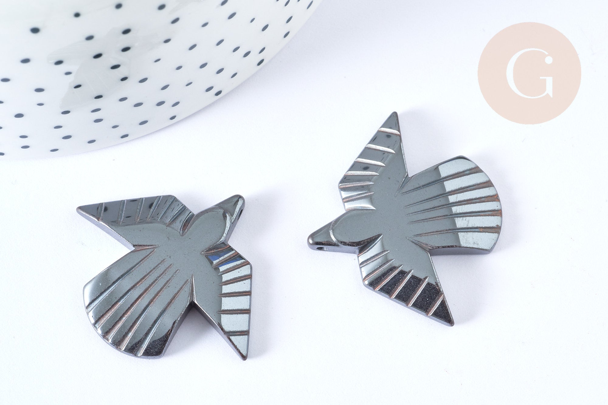 EP-Pendentif oiseau hématite de synthèse gris 39mm, pendentif , x1 G7969