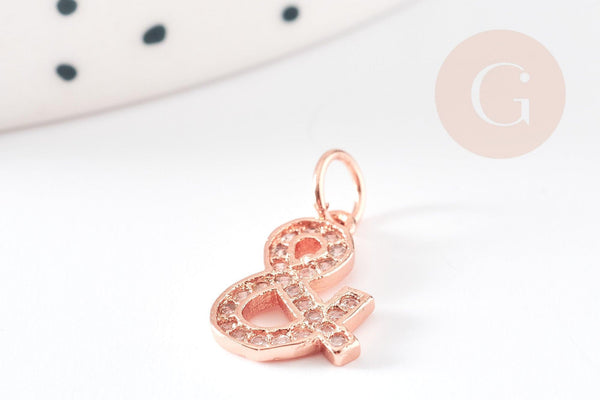 EP-Pendentif or rose esperluette cristal blanc laiton or rose,15mm, x1 G4667