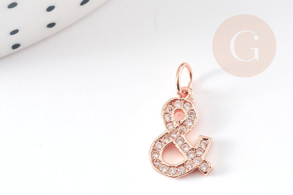 EP-Pendentif or rose esperluette cristal blanc laiton or rose,15mm, x1 G4667