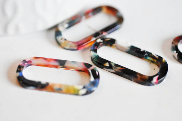 EP Pendentif ovale écaille multicolore,fourniture bijoux,perle acétate,création bijoux,perle plastique,connecteur plastique,x 2, 30mm-G727