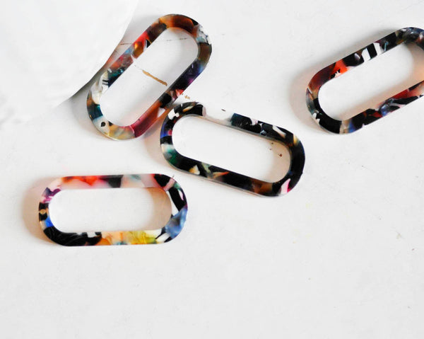 EP Pendentif ovale écaille multicolore,fourniture bijoux,perle acétate,création bijoux,perle plastique,connecteur plastique,x 2, 30mm-G727