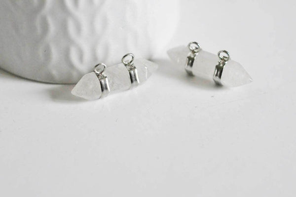 EP Pendentif pointe cristal argent double, pendentif pierre, support argenté, création bijoux, pierre naturelle, 32mm-G2303