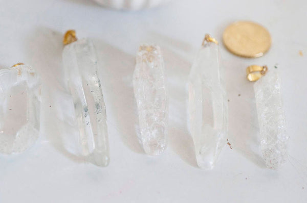 EP Pendentif pointe cristal craquelé transparent doré, fournitures créatives, pendentif pierre, cristal naturel, pendentif cristal,G2803