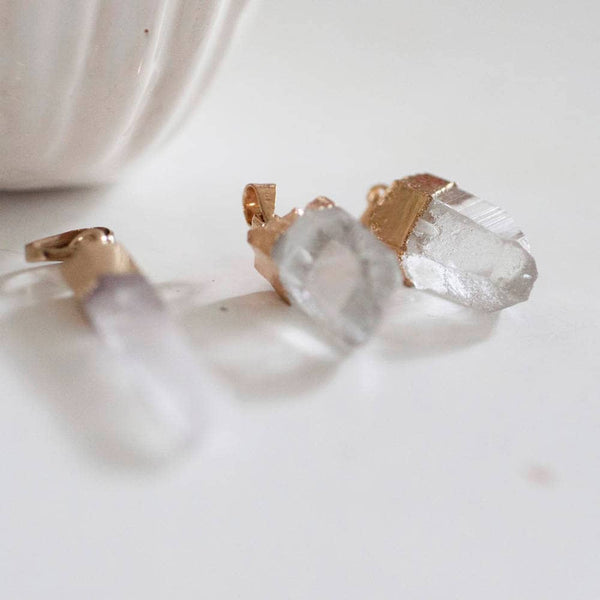 EP Pendentif pointe cristal de roche naturel transparent doré 25-65mm, x1 G0848