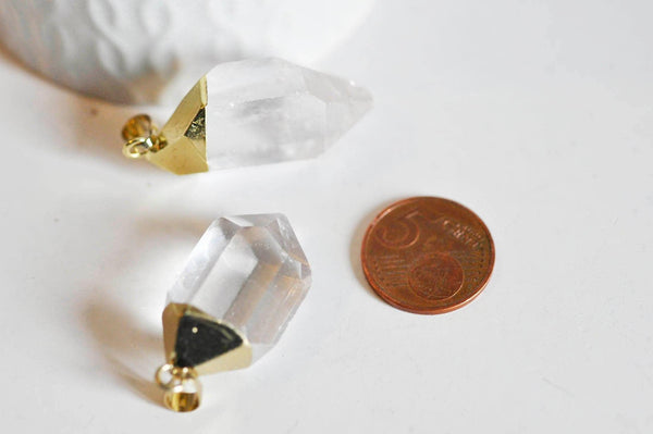 EP Pendentif pointe cristal transparent doré , x1 (G1034)