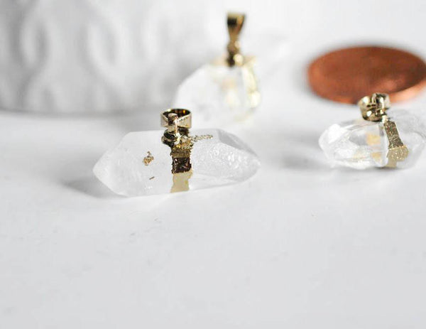 EP Pendentif pointe cristal transparent doré,fournitures créatives,pendentif, pendentif pierre,cristal naturel, pendentif cristal,20-45mm-G793