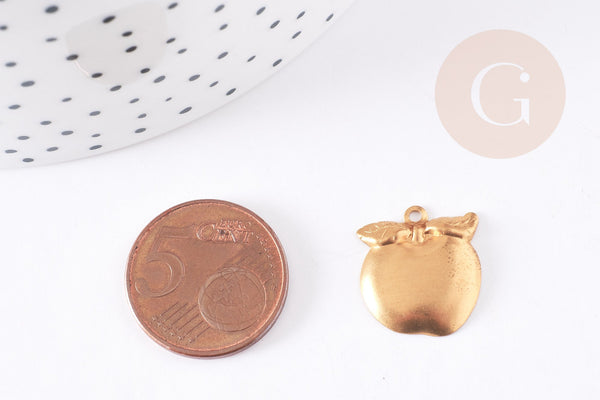 EP Pendentif pomme laiton brut 16mm, création bijoux fruits laiton brut x2 G9084