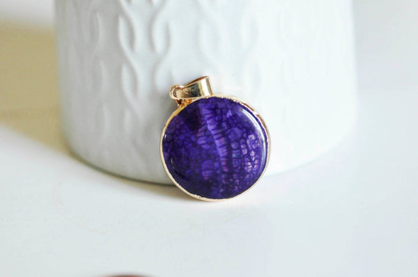 EP Pendentif rond doré agate colorée, support doré, ,agate,pierre naturelle,24mm, x1,G0384